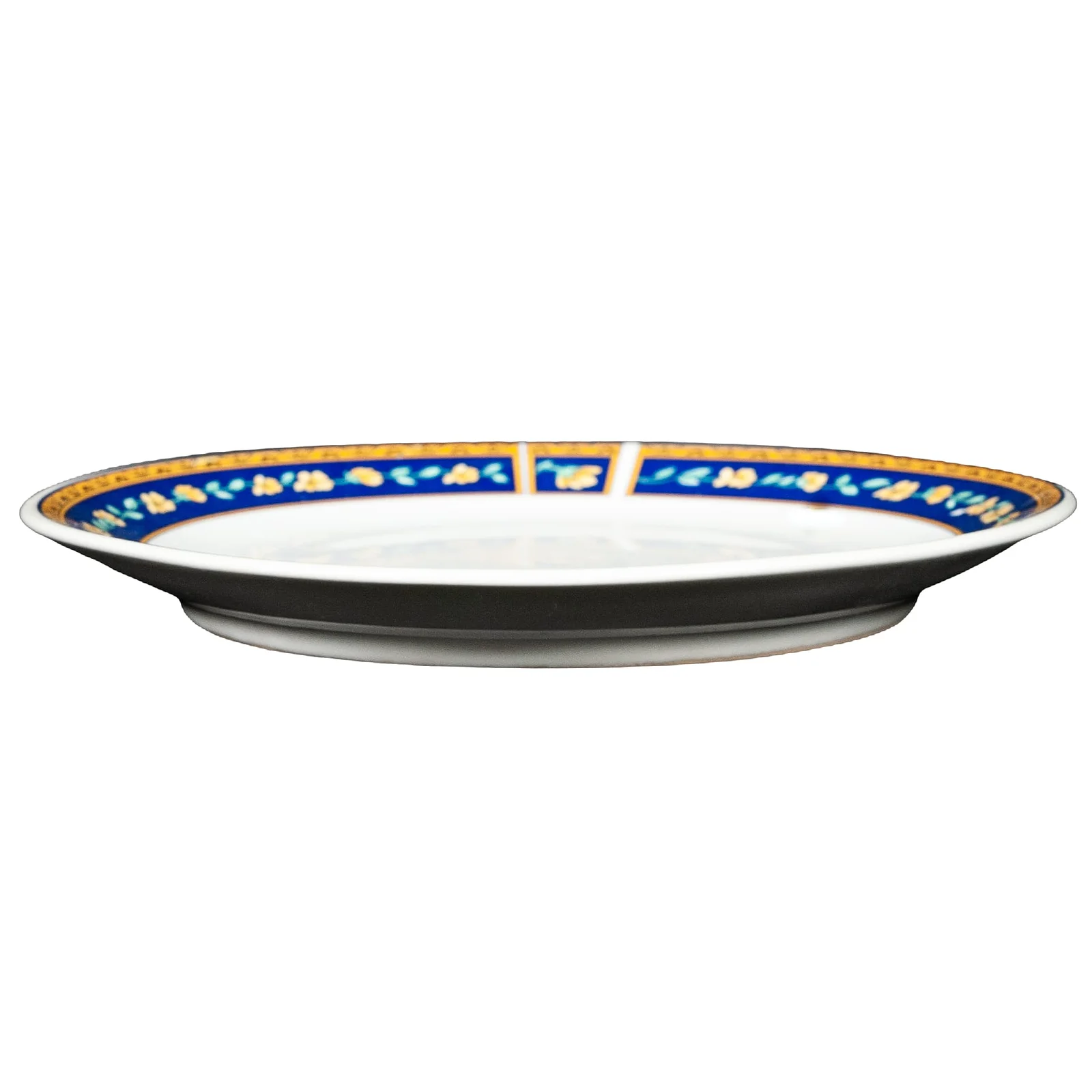 Farfurie de desert cu banda albastra cu flori, 19,5 cm, Alb Pur - Master