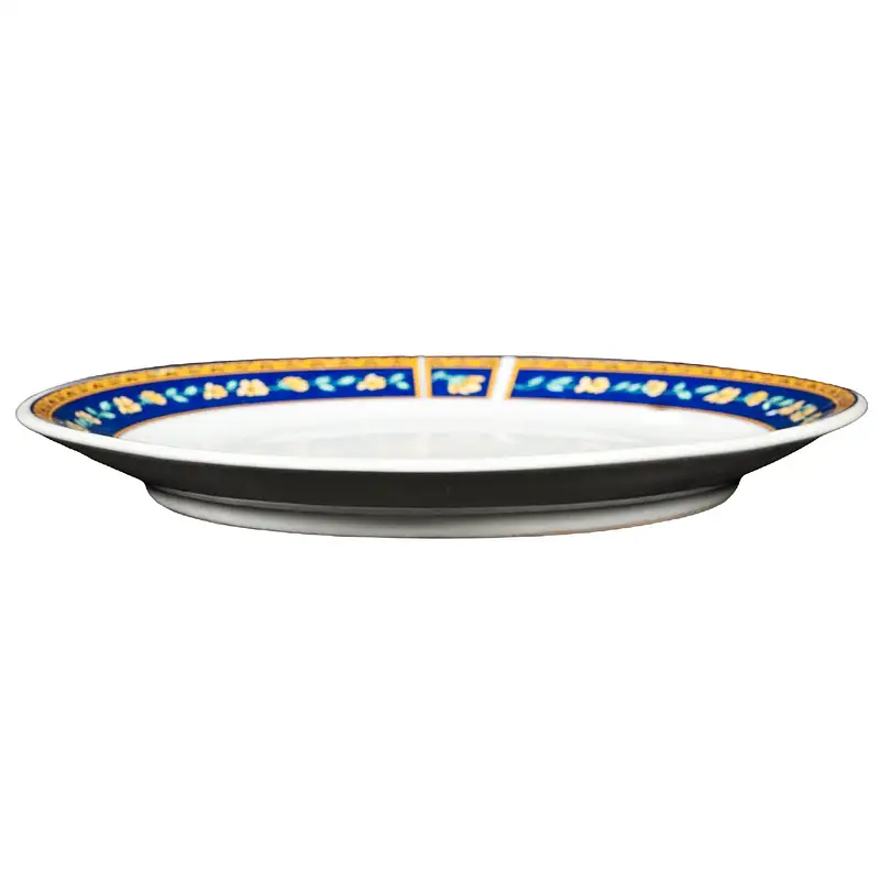 Farfurie de desert cu banda albastra cu flori, 19,5 cm, Alb Pur - Master