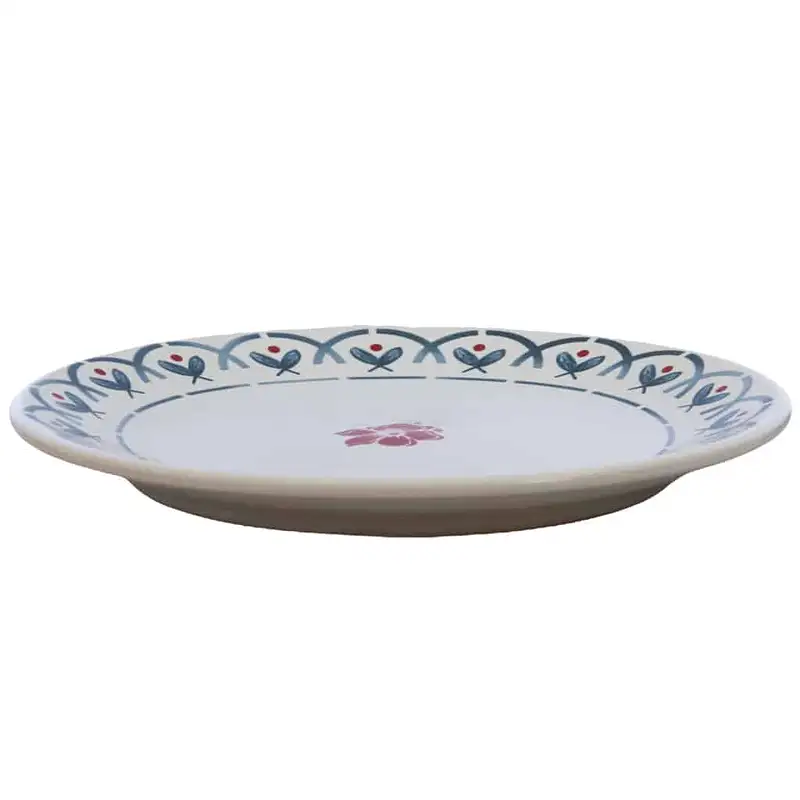 Farfurie de desert Ø 20 cm, Alb cu floare rosie si chenar gri - Master