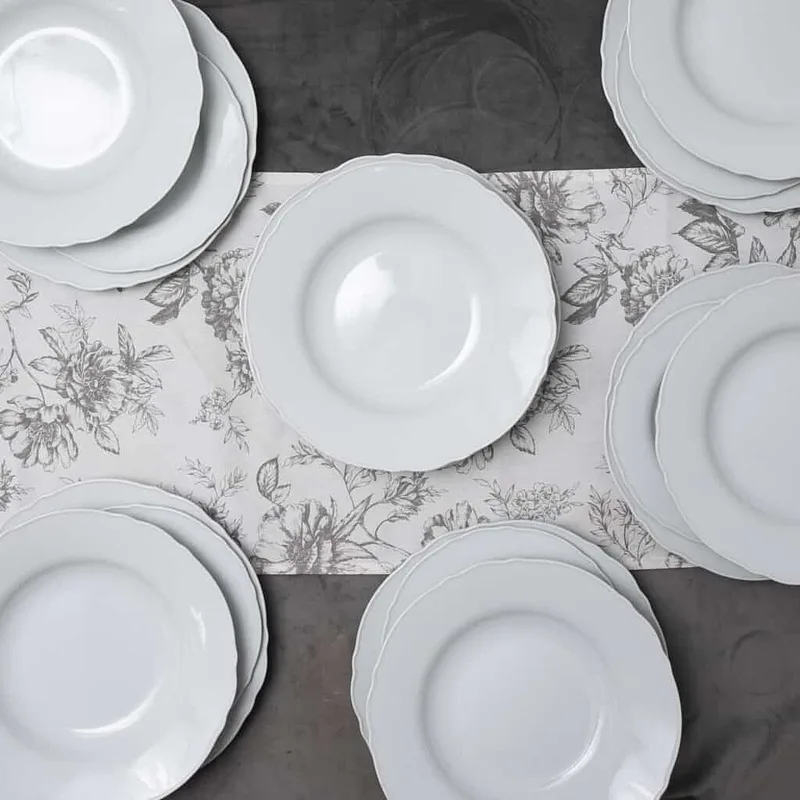 Tányérkészlet 18 részes, 6 személyes, Jéghegy, Porcelán, Fényes fehér - Master