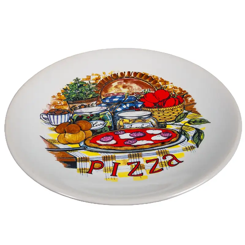 Dessertteller mit Pizza-auf-dem-Tisch-Dekor, 19,5 cm, Reinweiß - Master