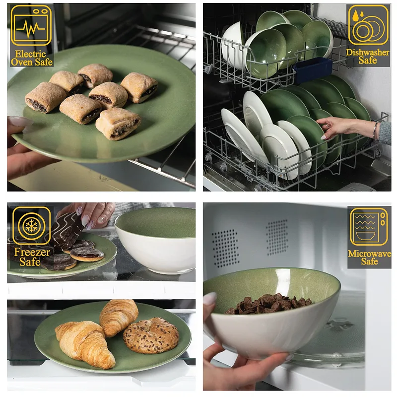 18-teiliges Teller-Set, 6 Personen, Kiwi White Ivoire glänzend mit Grün - Master