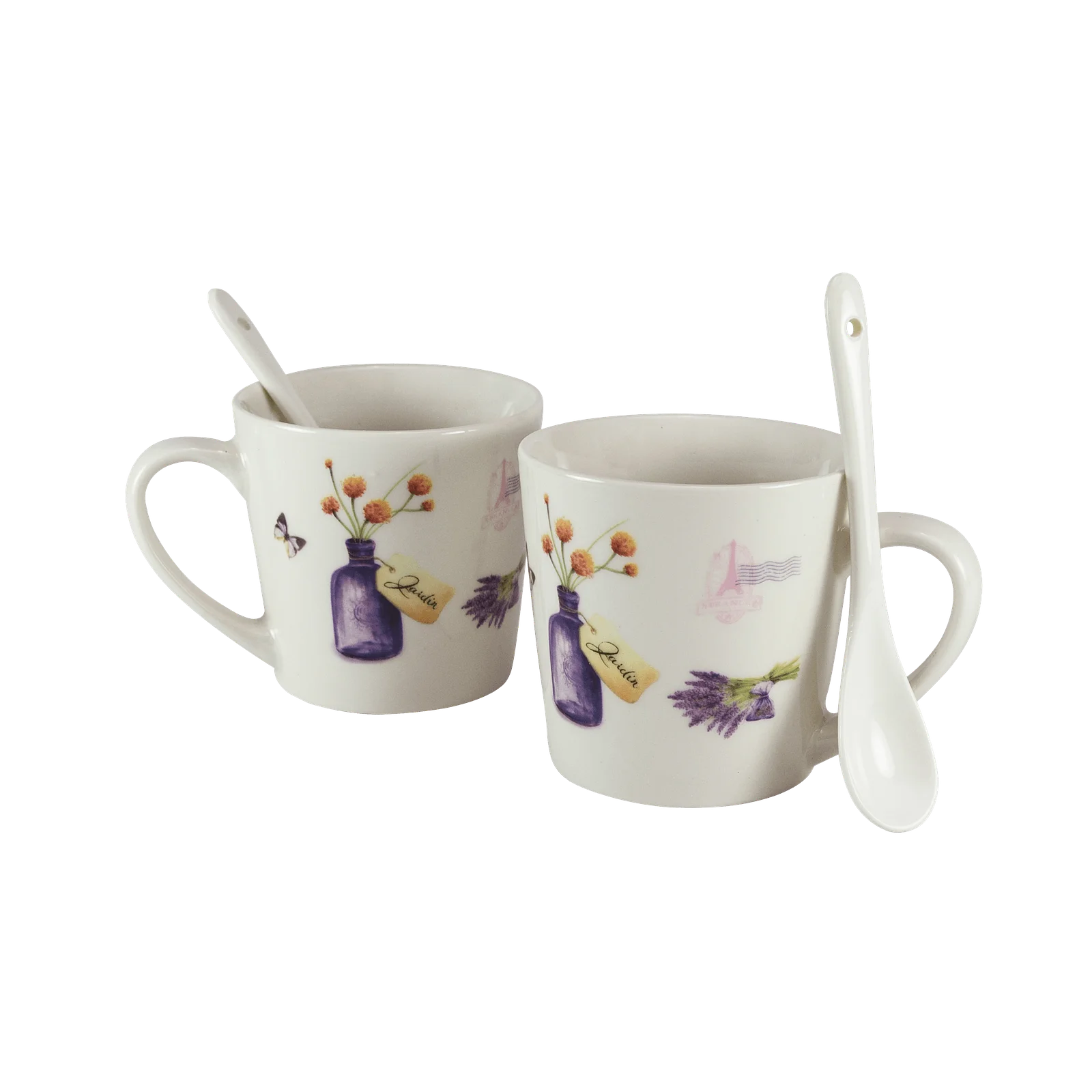 Set zwei Tassen 170 ml, Weiß mit Vase und Lavendel - Master