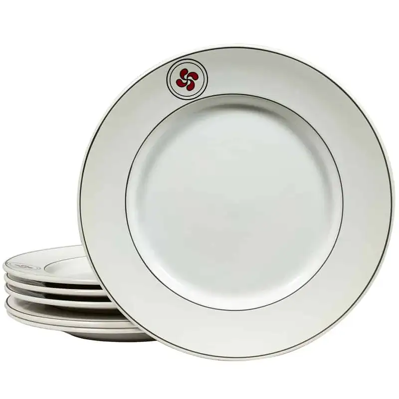 Set mit 6 flachen Tellern Pure White mit rot/schwarzem Propellerdekor, 26 cm - Master