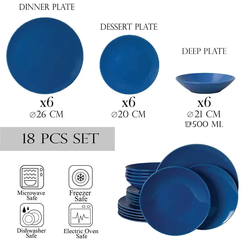 Set farfurii 18 piese, 6 persoane, Blue sky, Cesiro, Albastru - Master