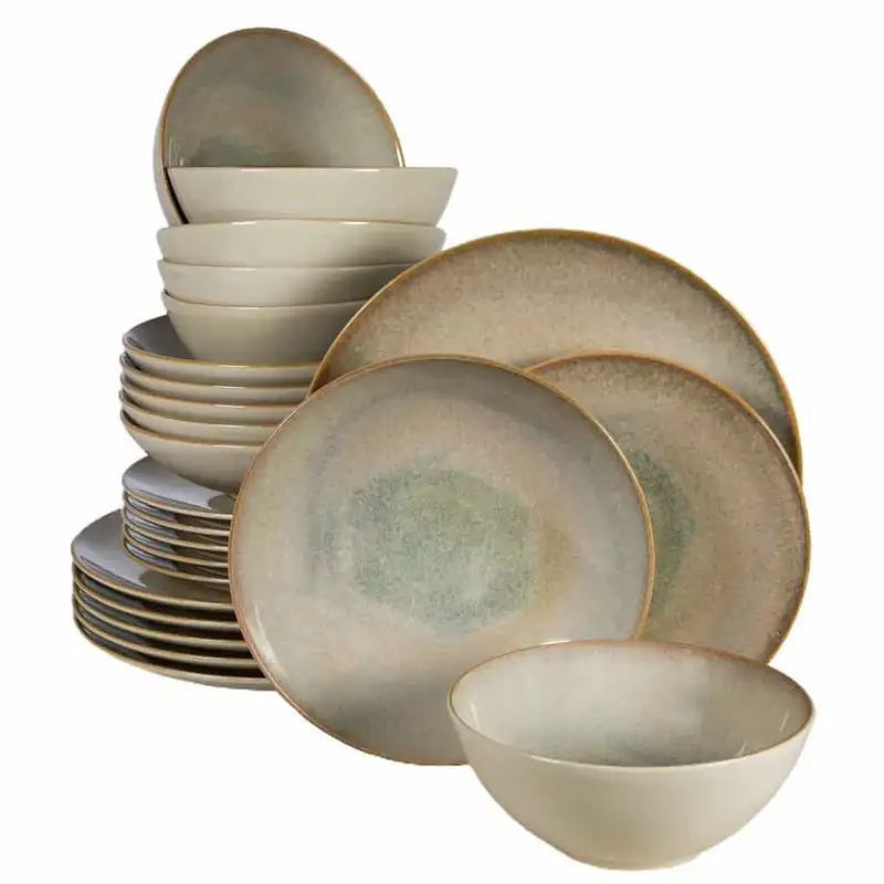 Set farfurii 24 piese, 6 persoane, Shell, Crem cu margine maro - Master