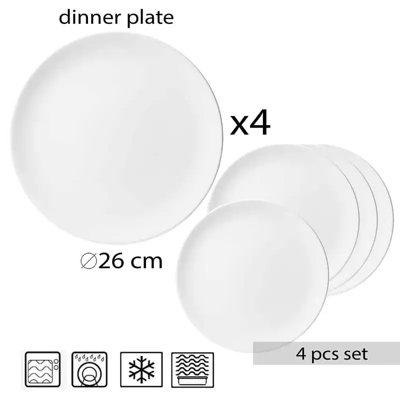 Set of 4 Flat Plates, 26 cm, Glossy White - Master