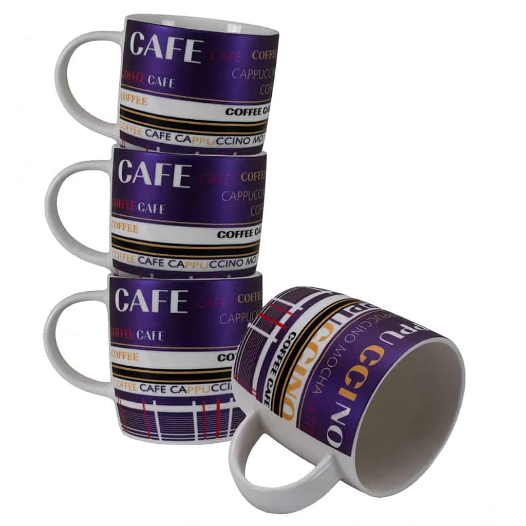 Set 4 cești decorative Cafea 270 ml, Alb/Mov - Master