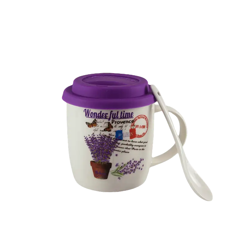 Becher mit Deckel und Löffel 350 ml, Weiß mit Paris-Design - Master