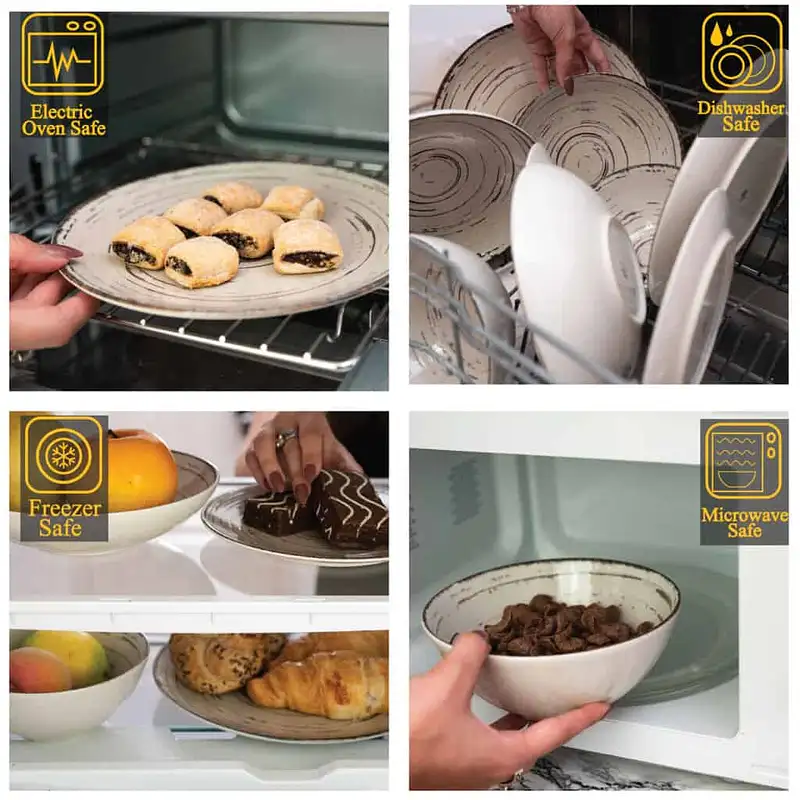 Set farfurii 24 piese, 6 persoane, Stone, Alb Ivoire cu negru - Master