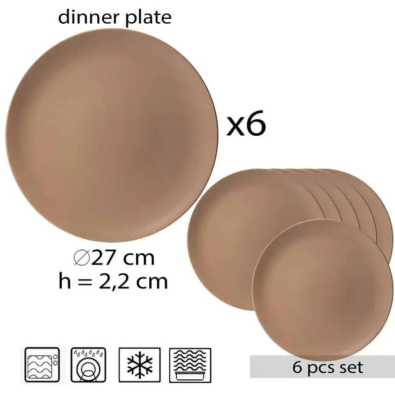 Matt Elegance: 6 krémes latte lapos tányér készlet - Master