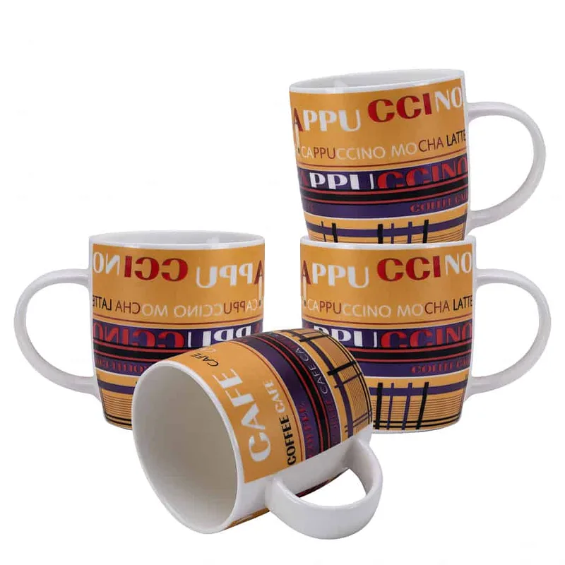 Set 4 cești 270 ml, Decor Cafea Alb/Portocaliu - Master