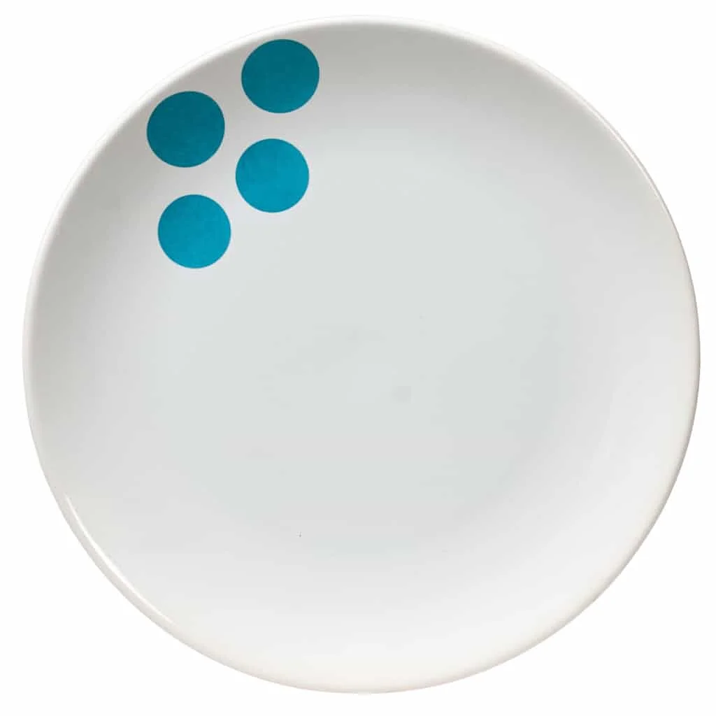 Extension plate diam. 26 cm, Pure White with decoration of 4 turquoise dots - Master