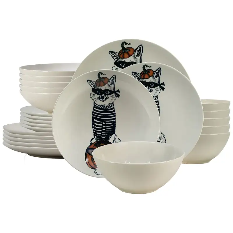 Set farfurii 24 piese, 6 persoane, Robber Cat, Ivoire cu Pisica - Master
