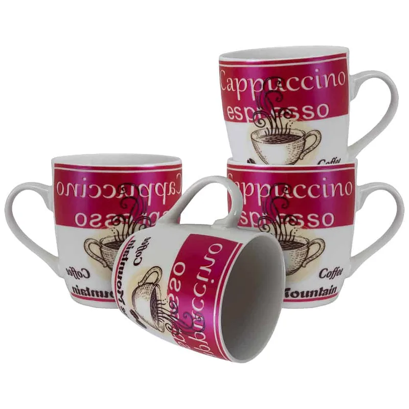 Set 4 cesti Alb/Fucsia, 190 ml, decor Coffee - Master