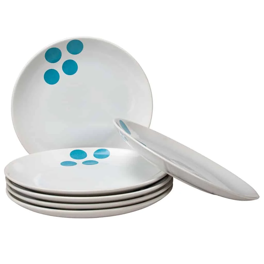 Set of plates Ø 26 cm, Pure White with 4-point turquoise decoration - Master