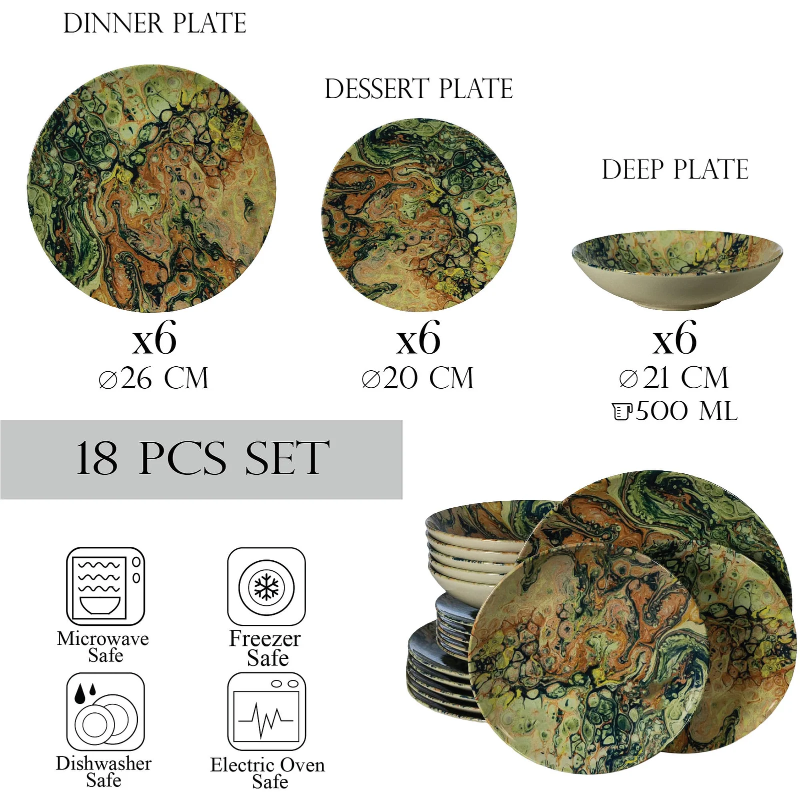 Set farfurii 18 piese, 6 persoane, Abstract Art, Multicolor - Master