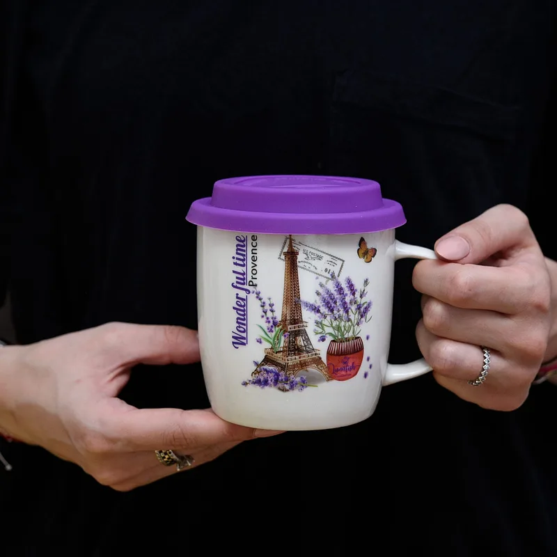 Κούπα με καπάκι και κουτάλι, 170 ml, Λευκή με σχέδιο Paris - Master