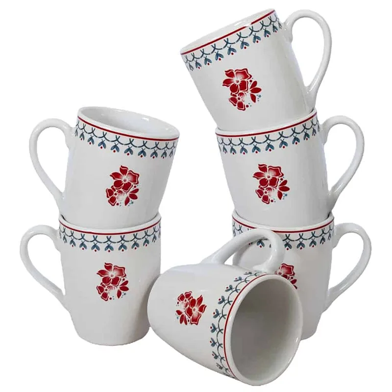 Σετ 6 κούπες Arctic white με διακόσμηση λουλουδιών, 300 ml - Master