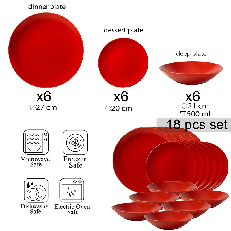 Set farfurii 18 piese, 6 persoane, Passion, Cesiro, Lucious Red - Master
