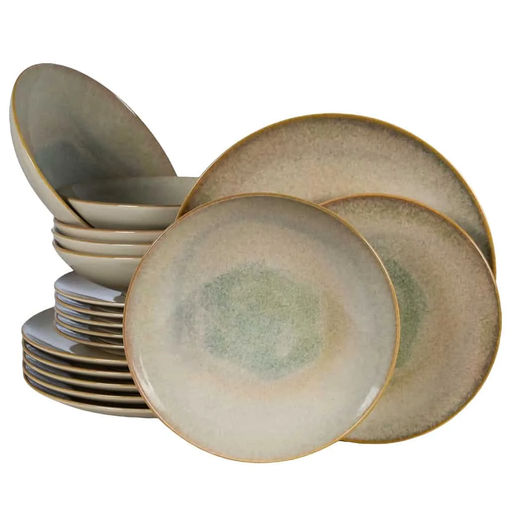 Set farfurii 18 piese, 6 persoane, Shell, Crem cu margine maro - Master