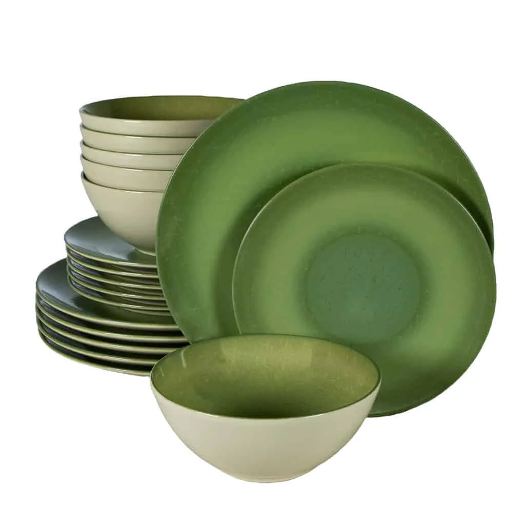 Set farfurii 18 piese, 6 persoane, Kiwi White Ivoire lucios cu verde - Master