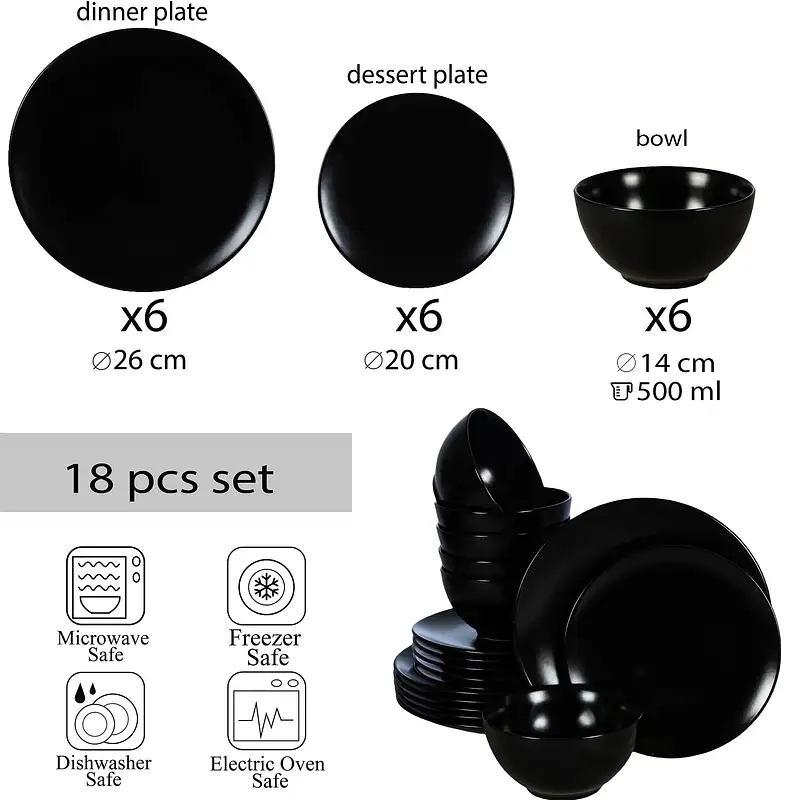 Set farfurii 18 piese, 6 persoane, Abyss, Cesiro, Negru Abis Mat - Master