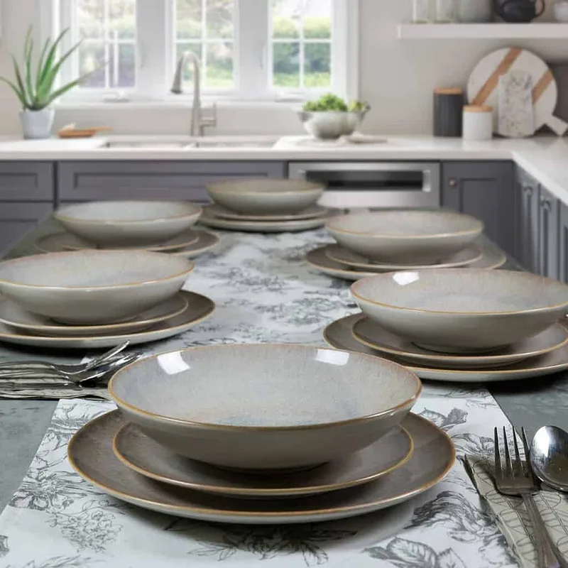 Set farfurii 18 piese, 6 persoane, Shell, Crem cu margine maro - Master