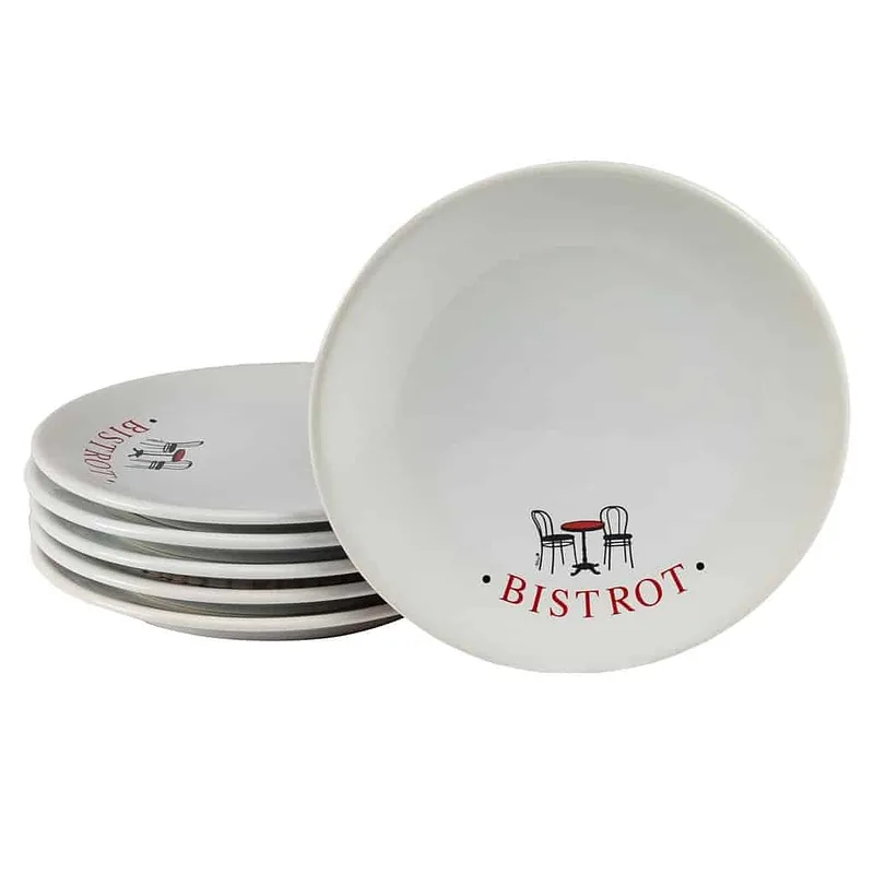 Set 6 farfurii de desert albe decorate, 20 cm - Master