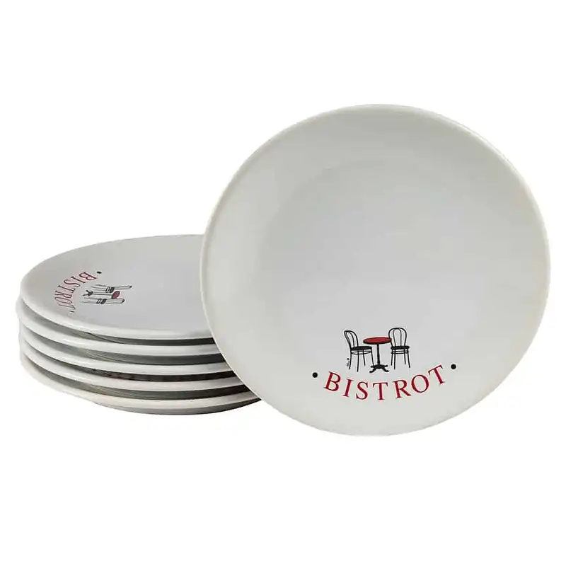 Set 6 farfurii de desert albe decorate, 20 cm - Master