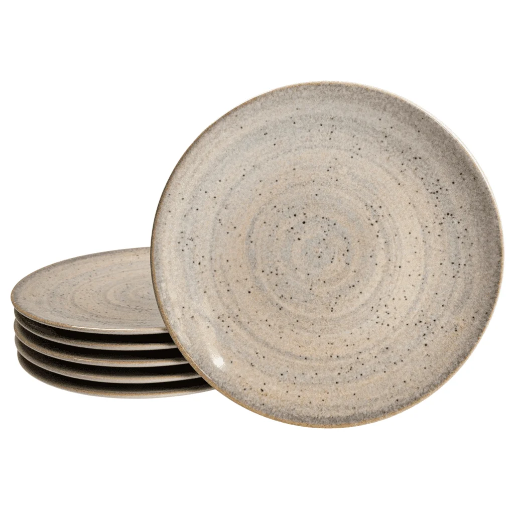 6 db díszített tányér készlet, Ø 20 cm, szálcsiszolt és pigmentált barna - Master