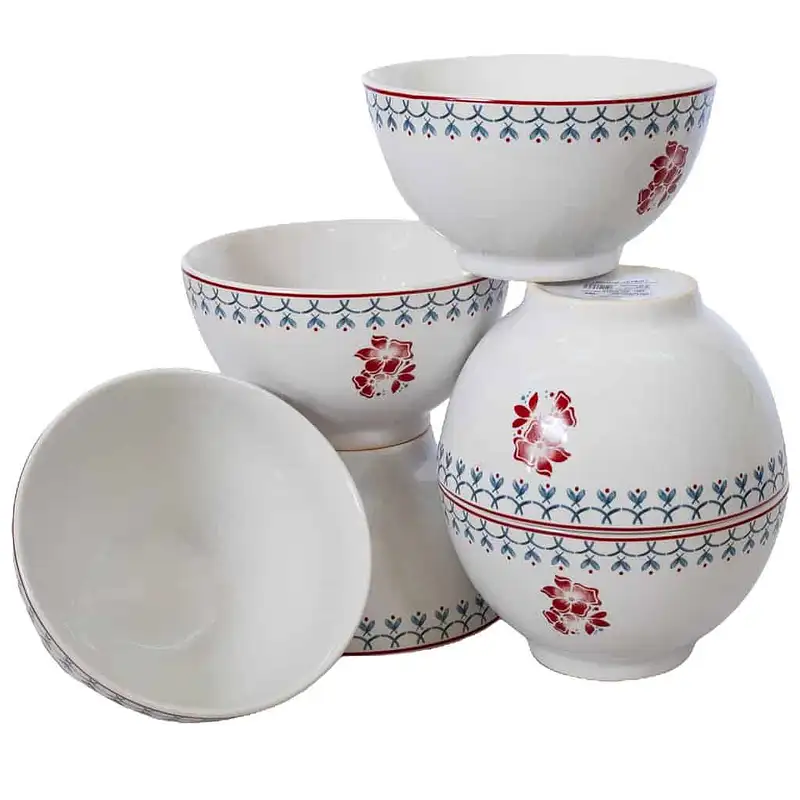 Set mit 6 Schalen, Cesiro, 600 ml, Arktisweiß mit Blumendekor - Master
