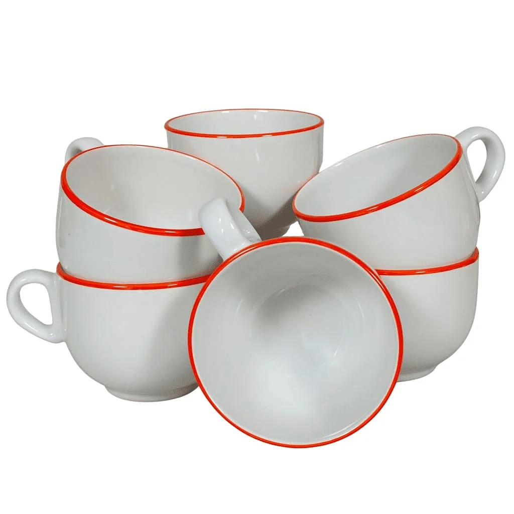 Set 6 Tassen Arctic White mit orangefarbenem Rand, 450 ml - Master