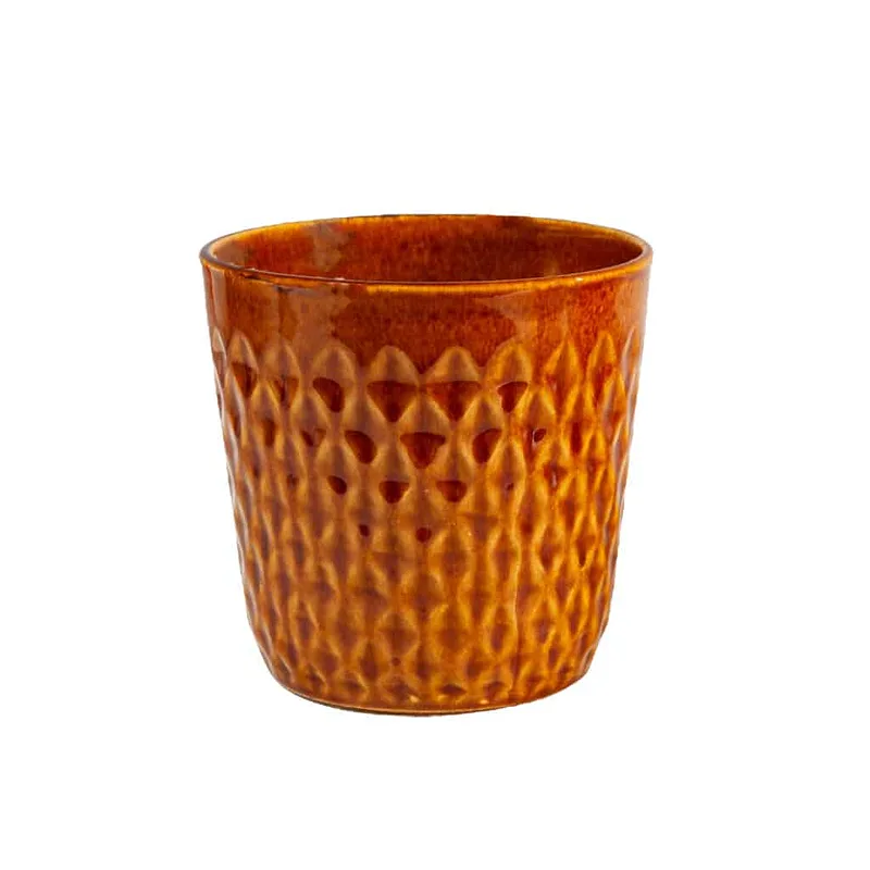 Small rhombus relief pots, Cesiro, 12 cm, Reactive Brown - Master