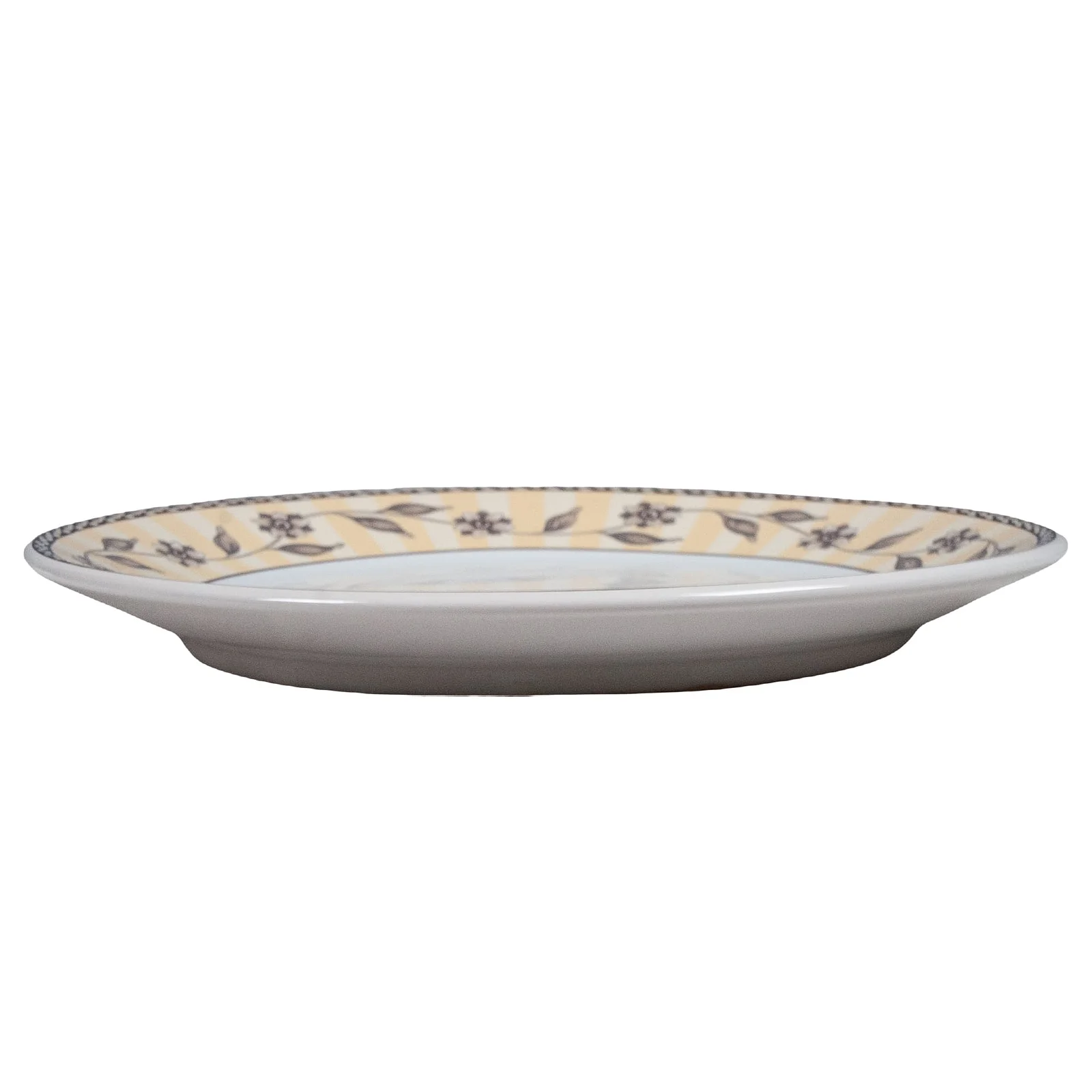 Farfurie de desert cu frunze si flori, 19,5 cm, Alb Pur, Banda Maro - Master