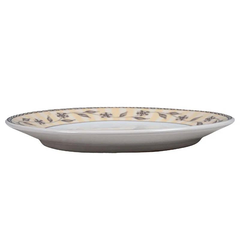 Farfurie de desert cu frunze si flori, 19,5 cm, Alb Pur, Banda Maro - Master