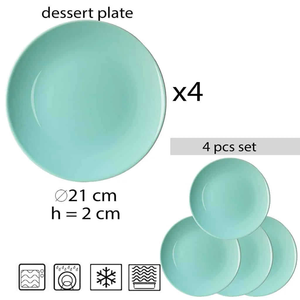 Комплект от 4 лъскави ментово зелени десертни чинии - Елегантност на масата - Master