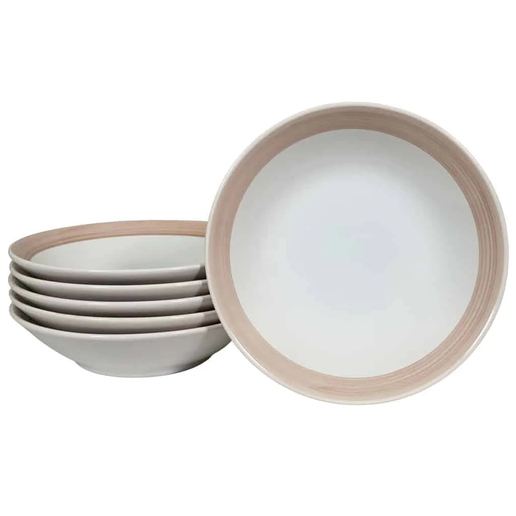 Set of 6 deep plates Arctic White with brown band - Master