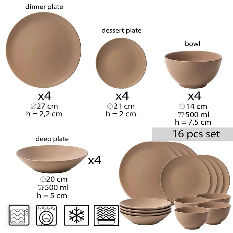 Σετ πιάτων 16 τεμαχίων, για 4 άτομα, Latte, Cream Mat - Master