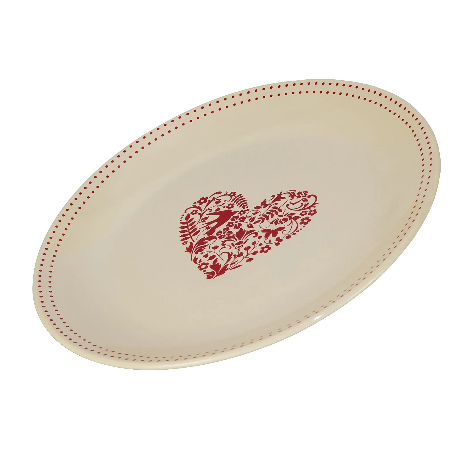 Erweiterter Teller 26 cm mit Herz-Rot-Dekor, Crem - Master