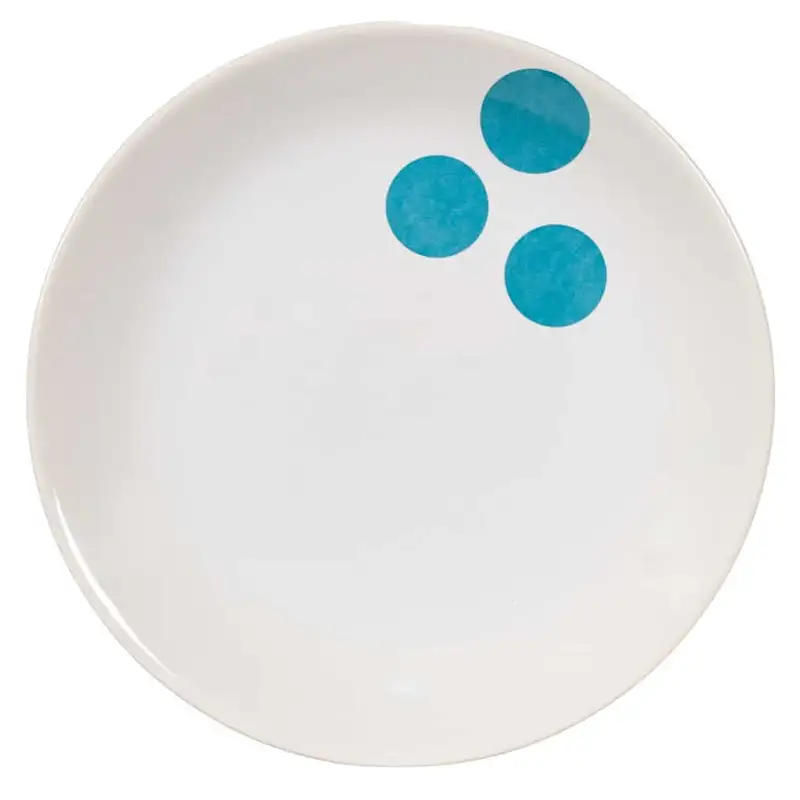 Farfurie de desert cu trei Buline Turcoaz, 21 cm, Alb Pur - Master