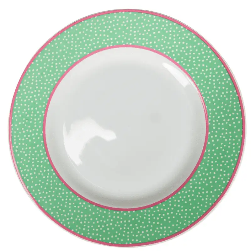 Dessertteller Grün mit rosa und weißen Punkten, Durchm. 20 cm, reinweiß - Master