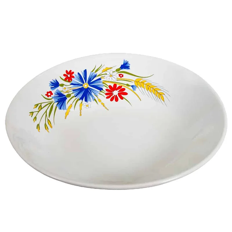 Farfurie adanca cu flori albastre si rosii si spice de grau, 22 cm, Alb Arctic - Master