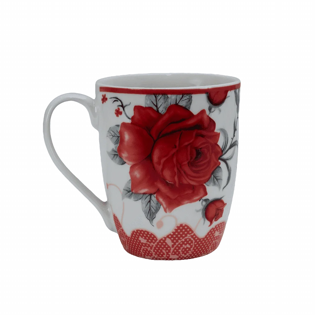 Cana 280 ml, Alb cu trandafir rosu - Master
