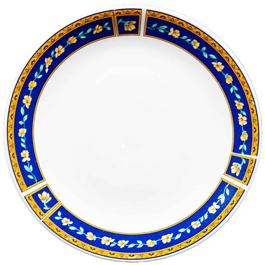 Farfurie de desert cu banda albastra cu flori, 19,5 cm, Alb Pur - Master