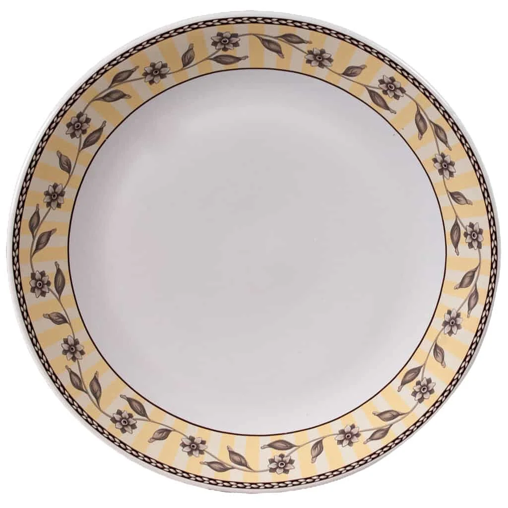Hosszabbított tányér krémszalaggal virágokkal, 26 cm, Pure White - Master