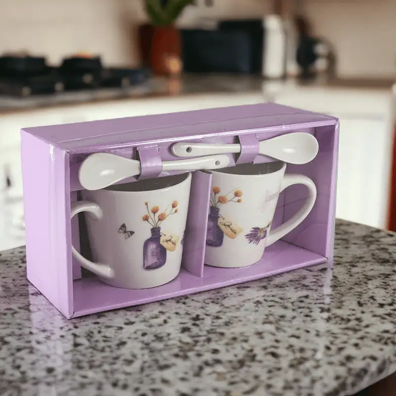 Set doua cești 170 ml, Alb cu vaza si lavanda - Master