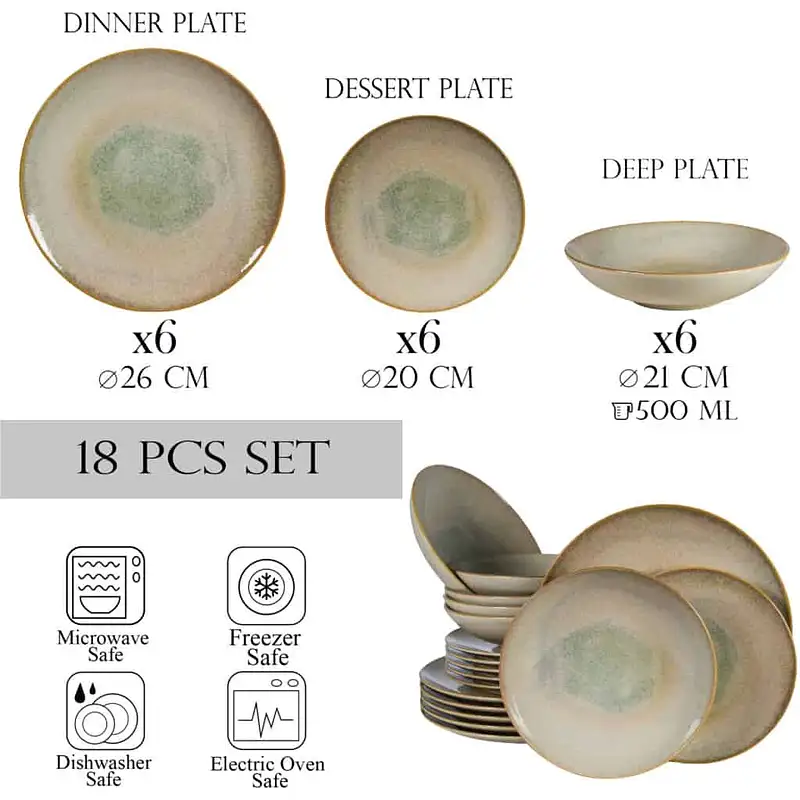 Set farfurii 18 piese, 6 persoane, Shell, Crem cu margine maro - Master