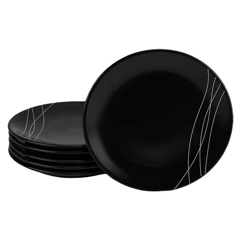 Set 6 farfurii desert 20 cm Negru Mat cu linii albe - Master