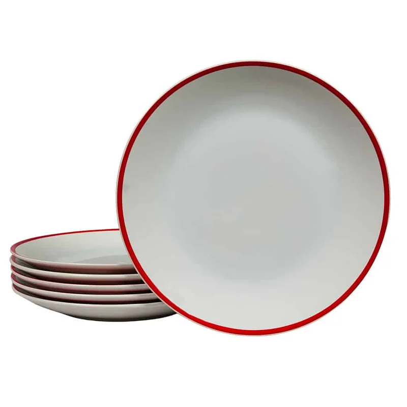 Set farfurii plate 26 cm Pure White cu linie rosie, 64 caractere. - Master